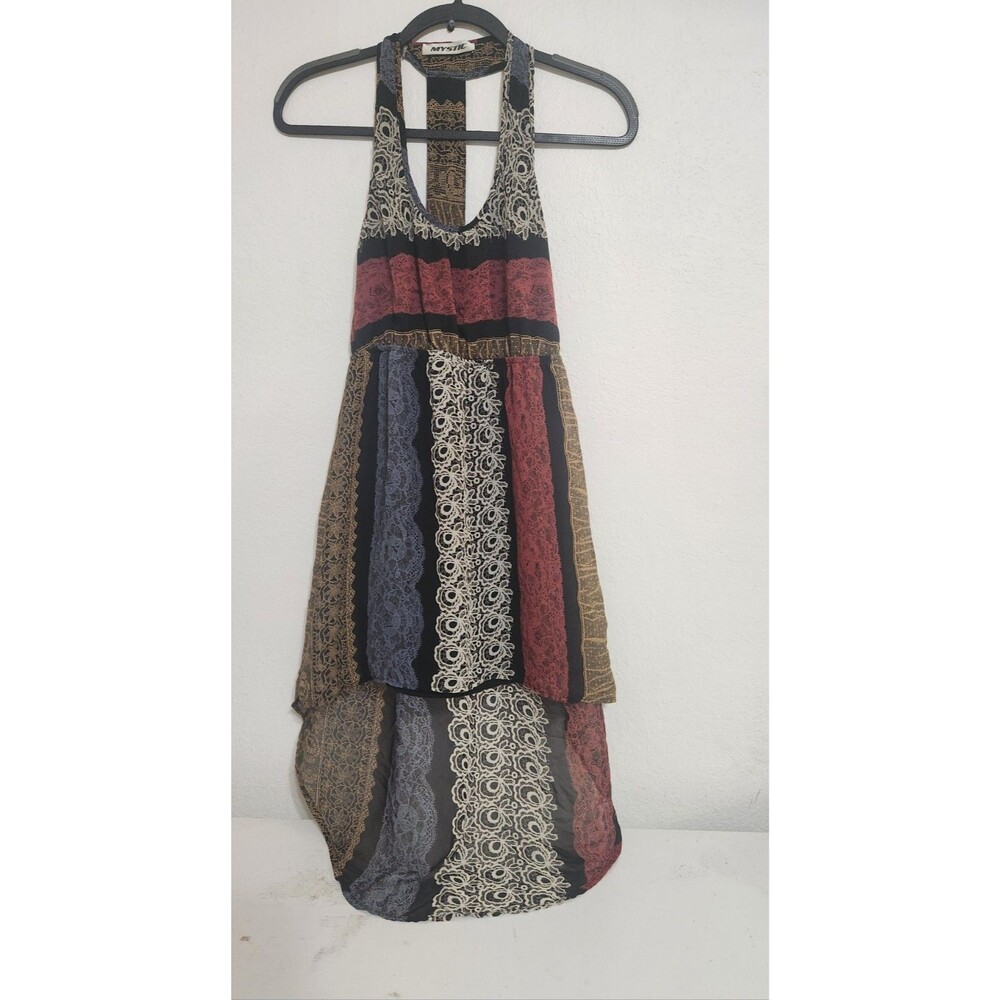 Mystic Boho High-Low Dress Lace Print Racerback Sleeveless Multicolor Sz S